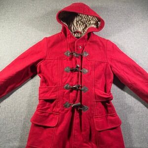 American Eagle Outfitters Red Wool Blend Toggle Coat Hooded Women's Size M